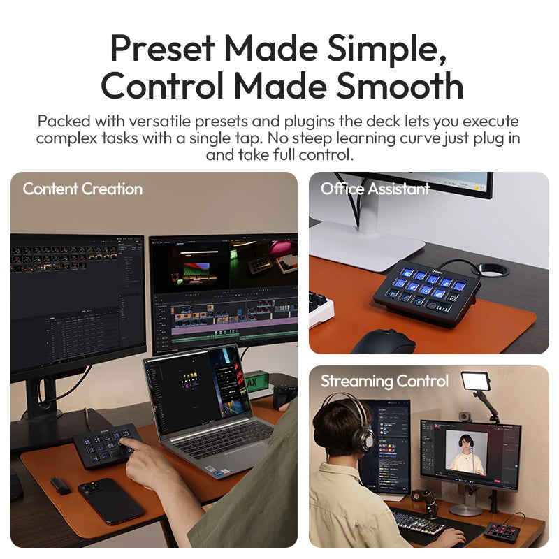 ក្ដារចុច Ulanzi D200H D200 7 in 1 Stream Deck Controler ជាមួយគ្រាប់ចុច LCD ចំនួន 14 សម្រាប់ OBS Live Youtube Content Creation Gaming Office