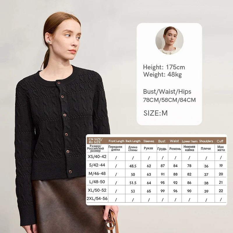 AMII Women 2026 Winter New Casual Cardigans Round Neck Straight Cardigan for Lady Vintage Elegant Short Knitted Top 12544197