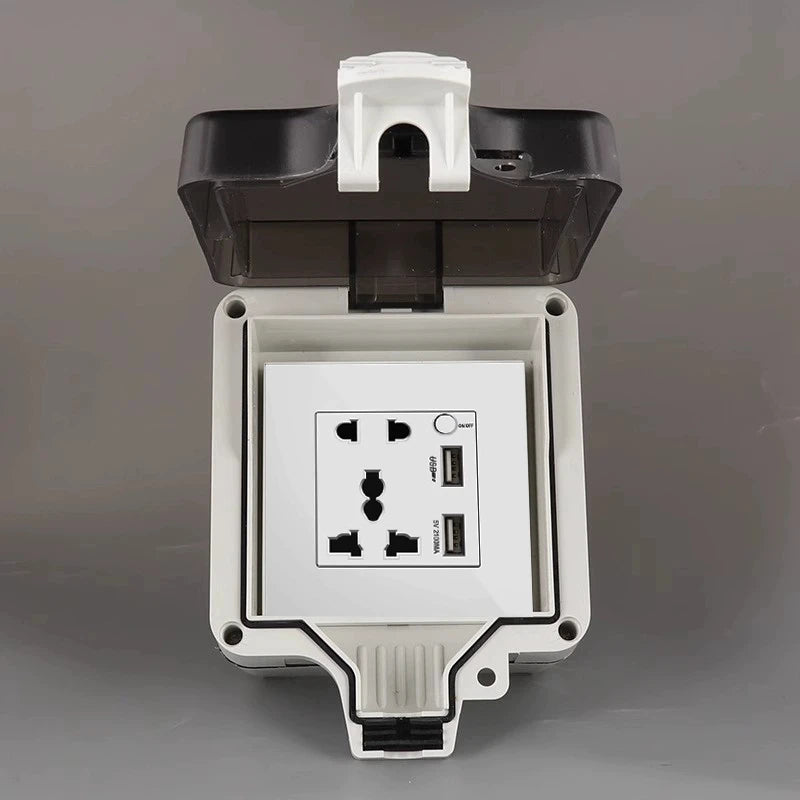 IP66 Waterproof Socket Universal UK Dual USB Outdoor Power Outlet,Kitchen And Bathroom Plug Adapter,Waterproof Rainproof Box