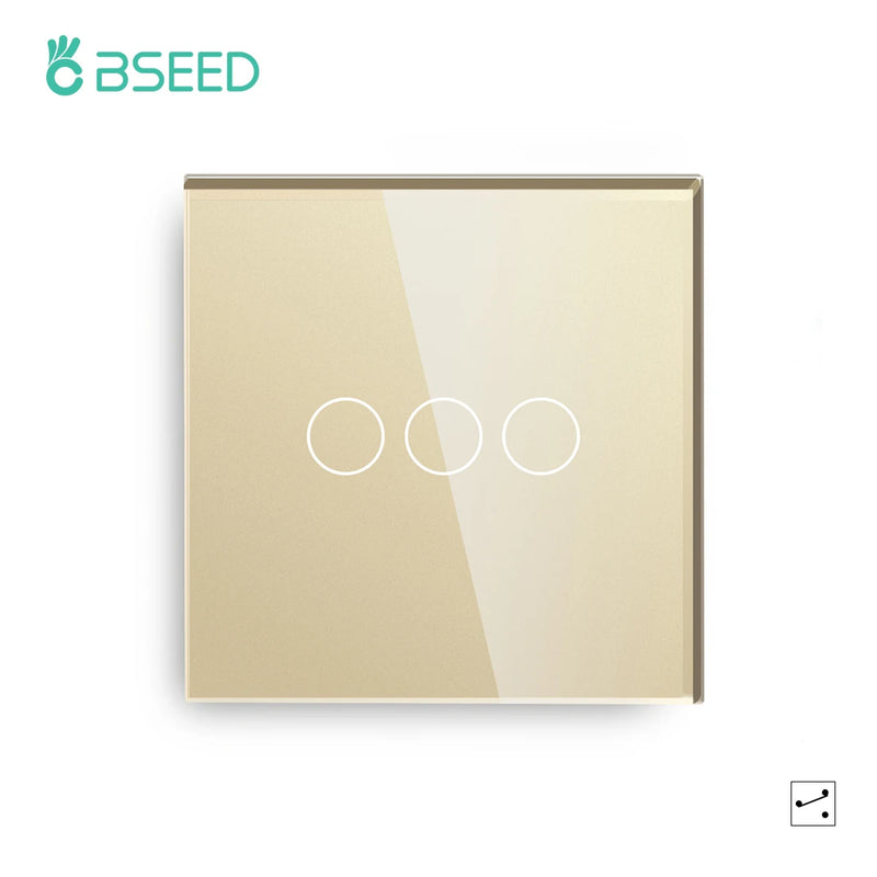 Bseed Touch Light Switch 1/2/3Gang 2Way Wall Socket Type-C USB Port Light Switches For Stairs Glass Panel Blue Backlight 240V