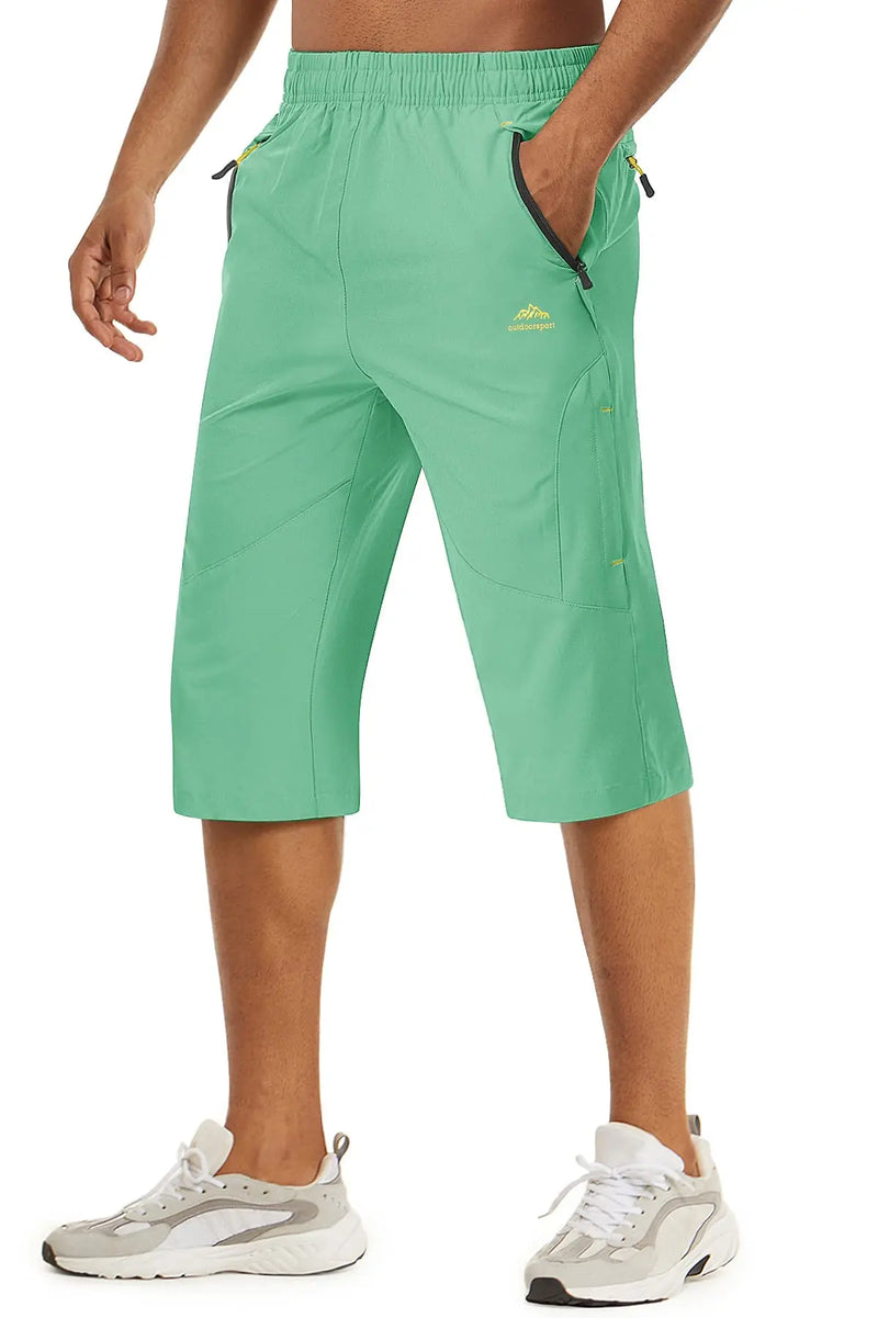 TACVASEN Summer 3/4 Length Quick Dry Mens Capri Shorts Hiking Camping Mountain Work Shorts Zipper Pocket Outdoor Fishing Shorts