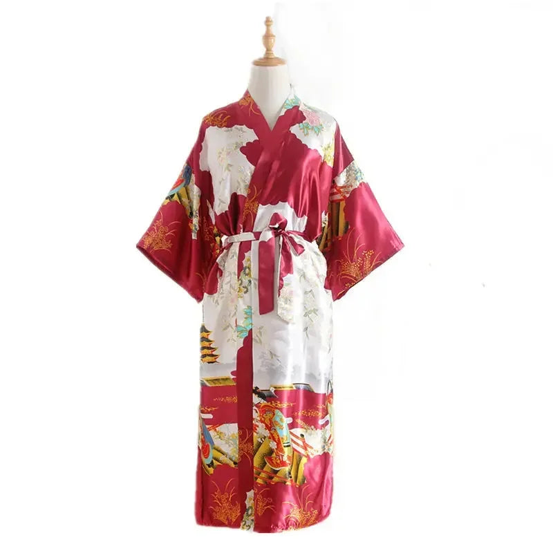 Vintage Ethnic Style Casual Print Elegant Bathrobe Women's Sleep Bathrobe Faux Silk Robes for Women Clothing Fashion Clothes