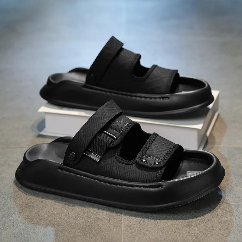 Men's casual Solid Color One strap slide sandlas summer breathable light soft sole slip on outdoor beach shoes walking sandlas