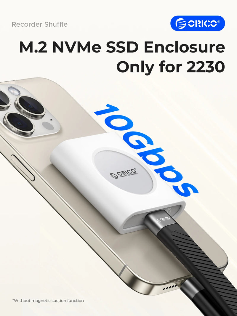 ORICO M.2 2230 NVMe SSD Enclosure USB3.2 Type C 10Gbps  Aluminum External with Silicone Protection for iPhone 15 Samsung WD SN75