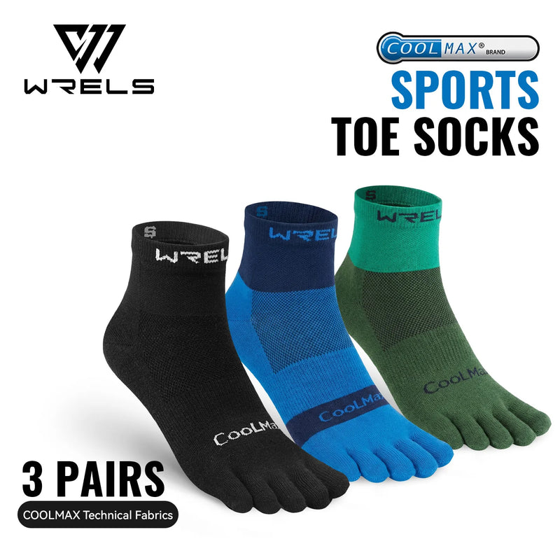 WRELS Coolmax Running Socks Toe Socks Breathable Five Finger Socks Anti Blister Quick Dry Cushioned Men Women Athletic Socks