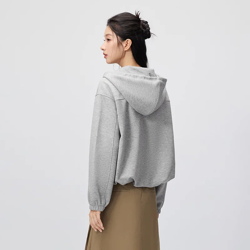 Semir Women Jacket Hooded Loose Fit Bubble Hem 2026 Autumn Petite Casual Sporty Outerwear Long Sleeve Fashion Coat