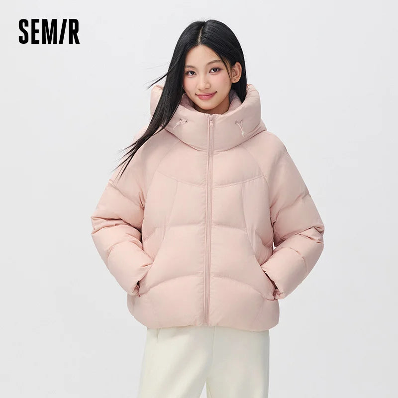 អាវក្រៅ Semir សម្រាប់នារី ៩០ ភាគរយ ដៃអាវ Raglan មានក្រណាត់ក្រាស់ សមល្មម រលុង ពាក់ប្រចាំថ្ងៃរដូវរងាថ្មី ឆ្នាំ២០២៦ ស្ទីលធម្មតាសម្រាប់ទីក្រុង