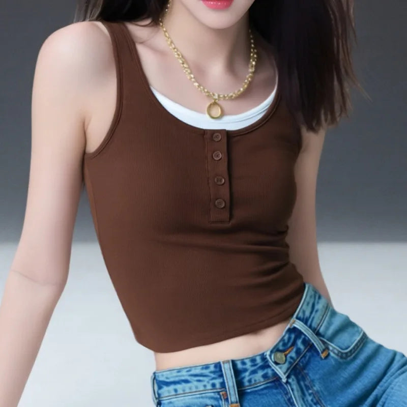 Threaded Chest Pad Sling Vest Integrated Bra Sleeveless Top Women One Piece Sleepwear Pajamas Underwear Bottoming Shirt