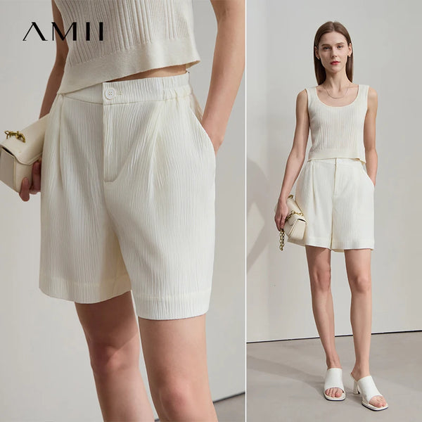 AMII ខោខ្លីការិយាល័យ Minimalist សម្រាប់នារីរដូវក្តៅឆ្នាំ ២០២៥ ខោខ្លីរលុងធម្មតាសម្រាប់នារីម៉ូដថ្មី 12542174