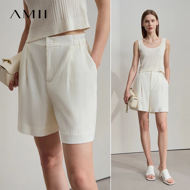 AMII ខោខ្លីការិយាល័យ Minimalist សម្រាប់នារីរដូវក្តៅឆ្នាំ ២០២៥ ខោខ្លីរលុងធម្មតាសម្រាប់នារីម៉ូដថ្មី 12542174