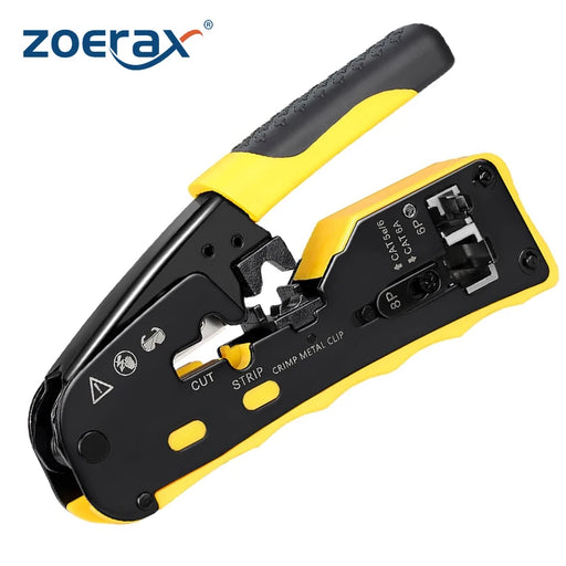 ZoeRax RJ45 Crimp Tool Pass Through Industrial Grade Ethernet Crimper All-in-one Ratcheting Modular Data Cable Crimper