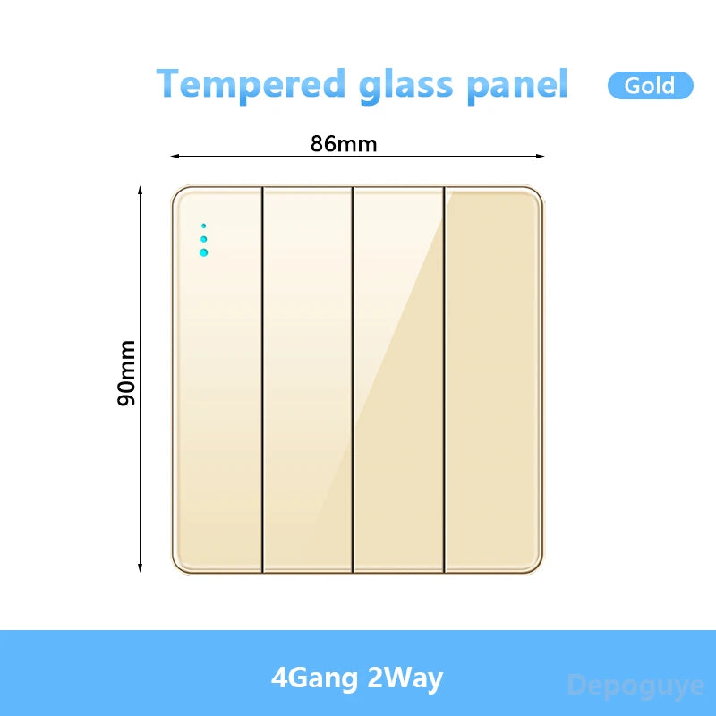 Gold UK 13A Tempered Glass USB Socket Plug,18W Type-C Fast charging Universal 3pin Dual Power Outlet,Wall 2way Light Switch