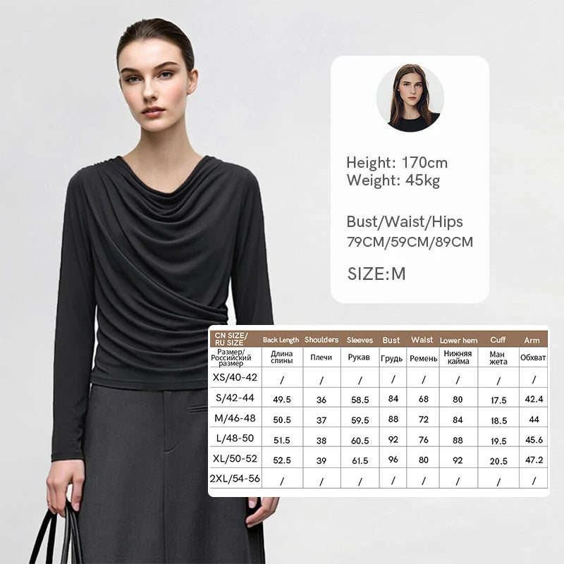 Amii Breathable T Shirts Woman 2026 Autumn New Slim Fit Cowl Neck Long Sleeve Tees Elegant Casual Versatile Womens Tops 12613008