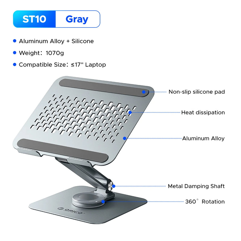 ORICO Foldable Laptop Stand Aluminum Alloy 360 Adjustable Notebook Stand Up to 17 inch Laptop Folding Desktop Support Holder
