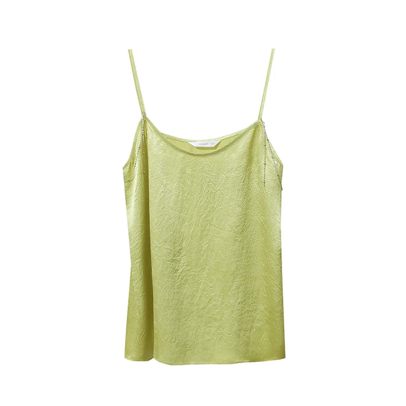 អាវក្រៅ Amii Casual Cami សម្រាប់ស្ត្រី រដូវក្តៅ ឆ្នាំ២០២៦ អាវក្រៅខ្សែសង្វាក់ថ្មី ដៃខ្លី សាមញ្ញ ត្រង់ អាវក្រៅស្ត្រី Acetate Strap Spaghetti Strap Tank 12641045