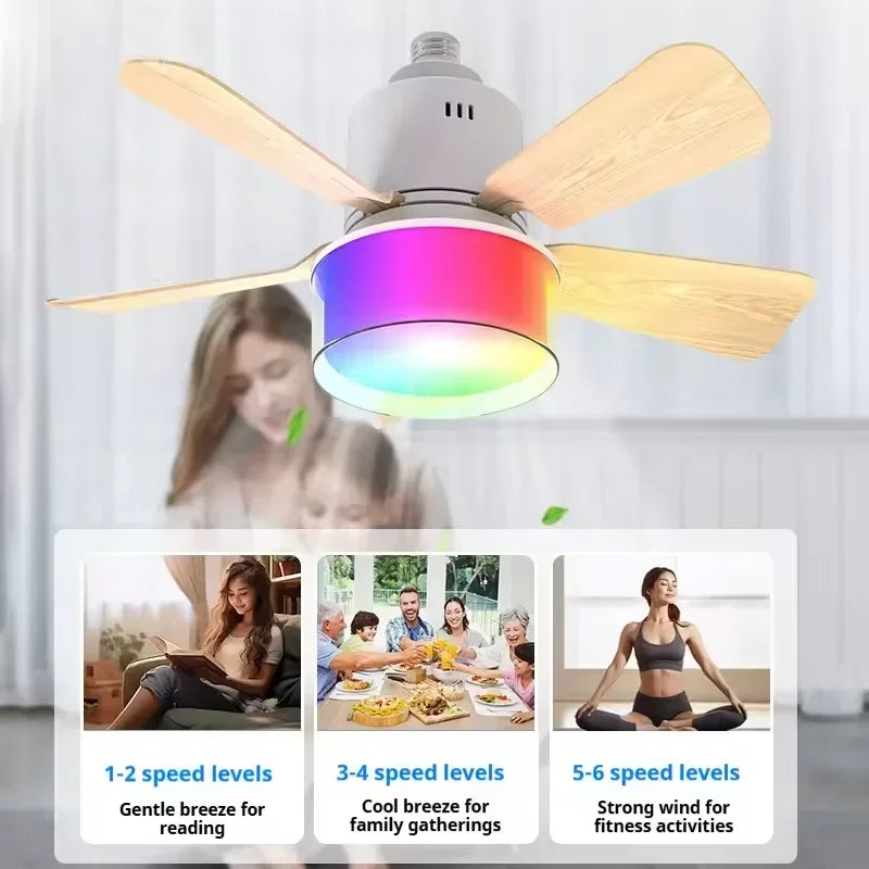 LED Ceiling Fan Light RGB Remote and APP Control Infinite Dimming Ceiling Fan Lights Living Room Party Room Romantic Atmosphere