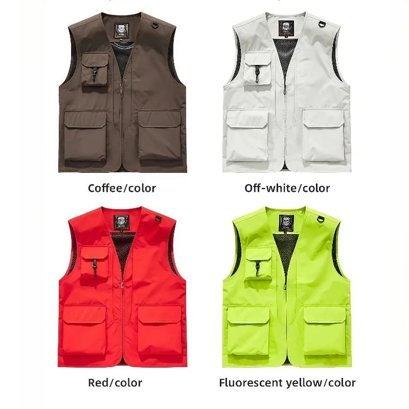 Men Spring Summer Stand-up Collar Multi-pocket Outdoor Vests Men's Thin Cargo Vest Male Loose Fishing Photography Tactical Vest