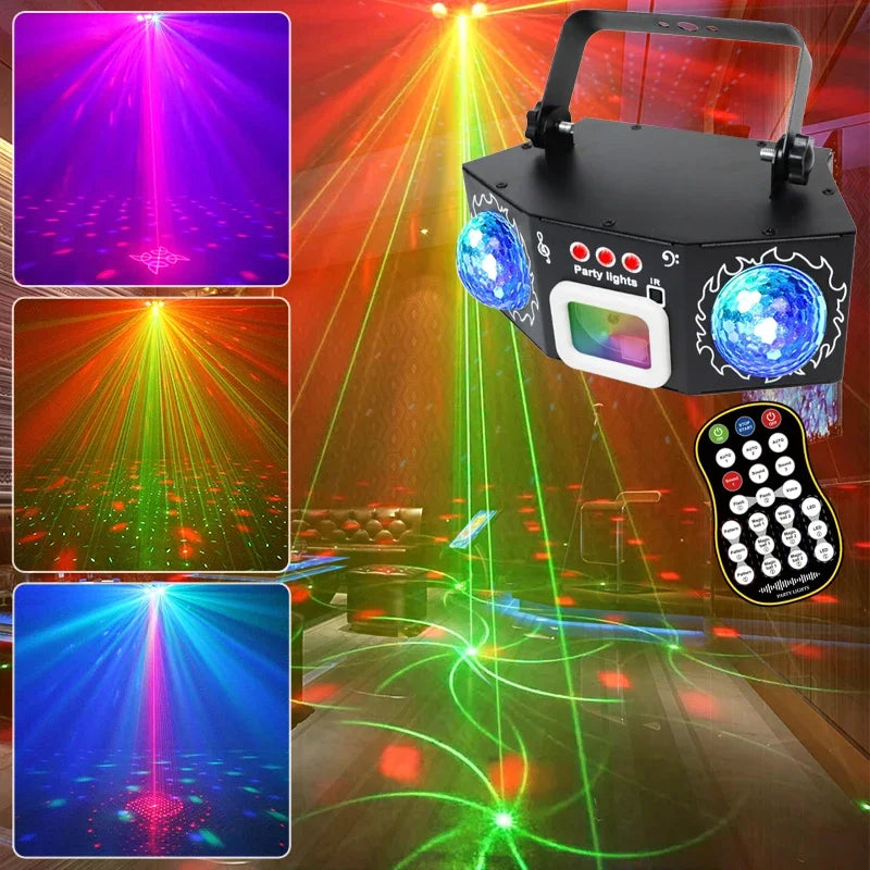 DJ Disco Laser Projection Strobe Light Party Lights Voice Remote Control for Halloween Birthday Party Family Carnival Decoration