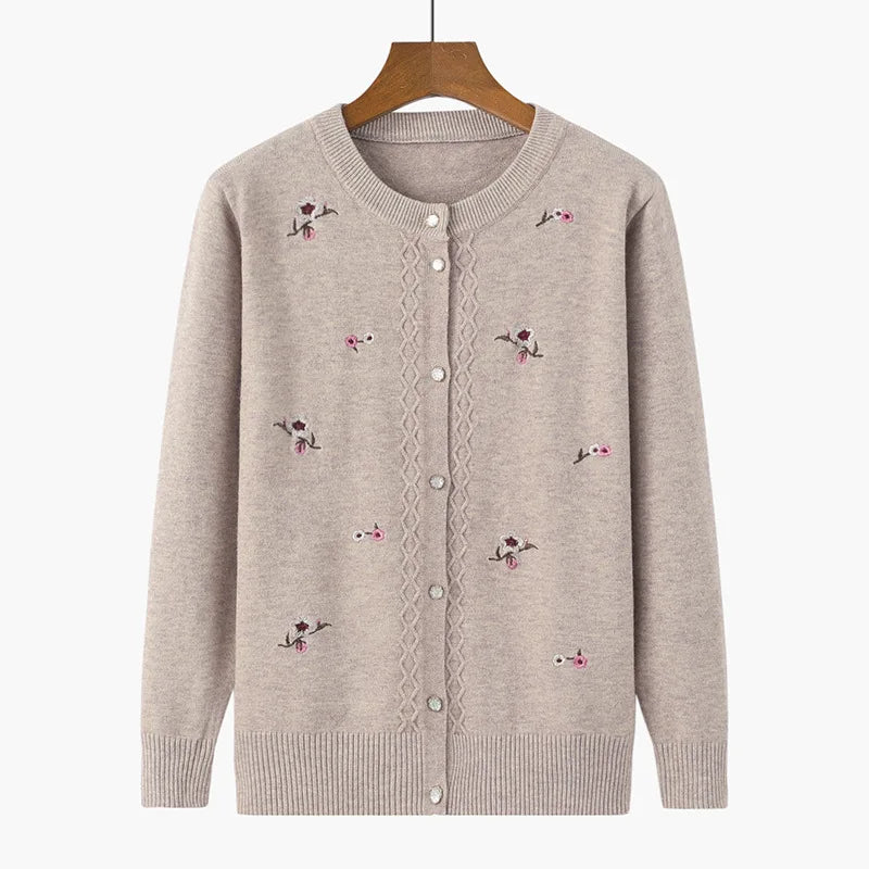 Knitted Autumn Sweaters Winter Clothes Women Printed Middle Aged Mother Embroidered Long Sleeve Cardigan Tops Button Sweater