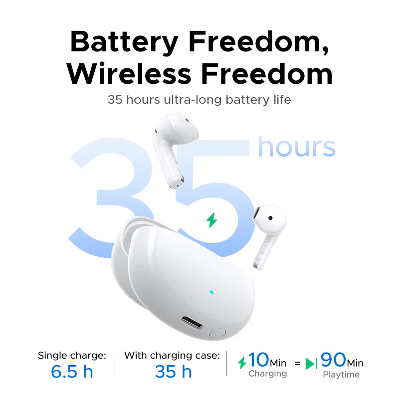 UGREEN LightBuds TWS Earphones Bluetooth 6.0 Wireless Headphones APP Spatial Audio Earbuds 4-Mic Call Noise Reduction 35 Hours