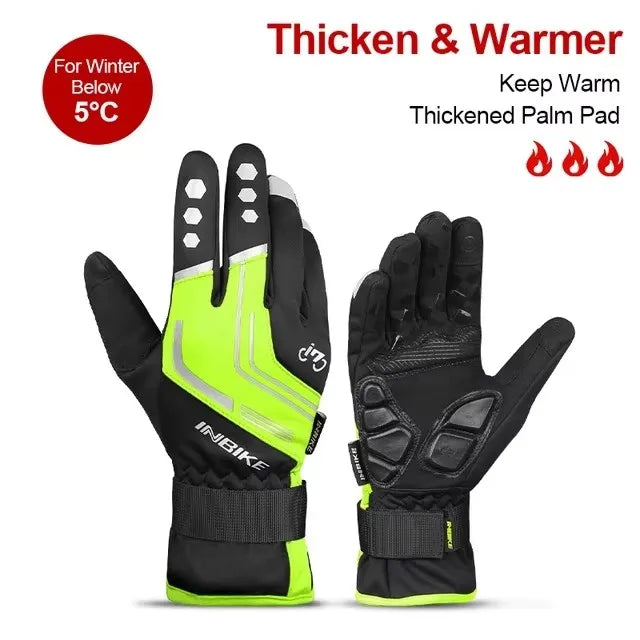 INBIKE Touch Screen Cycling Gloves Winter Thermal Warm Windproof Full Finger Waterproof Bicycle Road Bike Gloves For Men Women