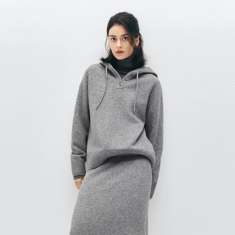 Semir Women Sweater Hooded Design Minimal Style Everyday Style Soft Touch 2026 Winter Layering Wear Warm Knit Clean Silhouette