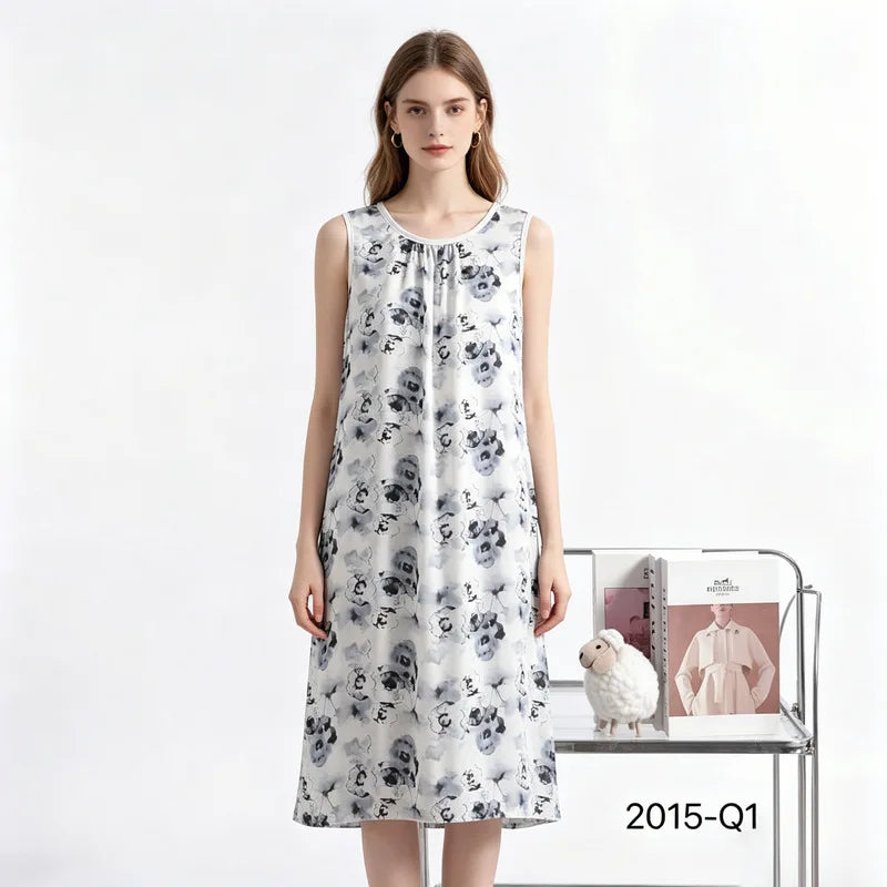 Women's Nightgown Night Dress Round-Neck Sleeveless Summer Nightgowns Woman Sleep Soft Lounge Dress for XL-6XL Pajamas Dress
