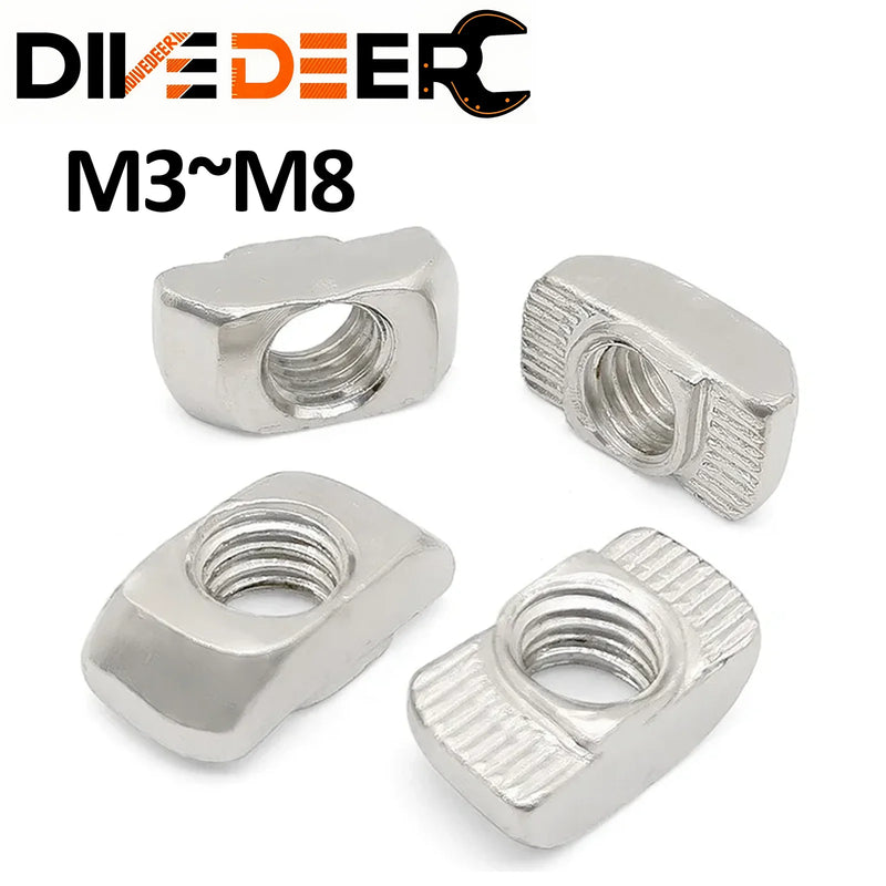 T-nuts50pcs M3 M4 M5 M6 M8 Slot T-nut Sliding T Nut Hammer Drop In Nut Fasten Connector 2020 3030 4040 Series Aluminum Extrusion