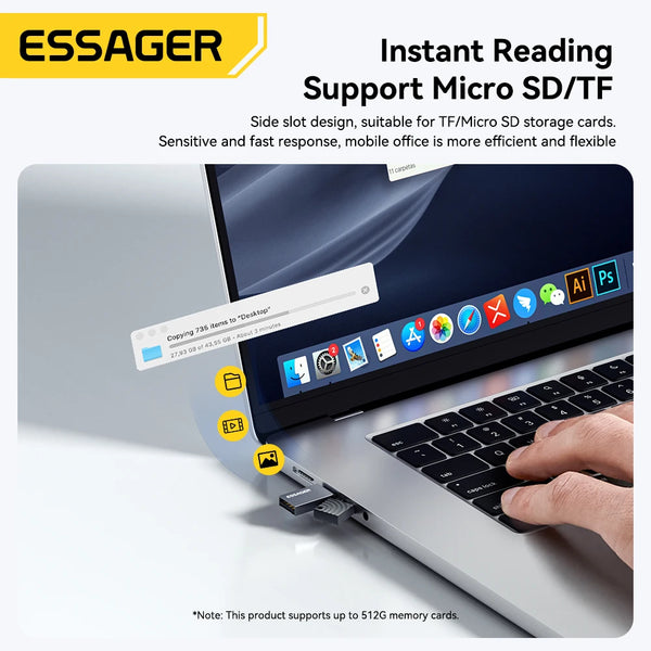 ឧបករណ៍អានកាត Essager 2 ក្នុង 1 ប្រភេទ C និង USB2.0 ទៅឧបករណ៍កាតមេម៉ូរី Micro SD/TF ឧបករណ៍អានកាតល្បឿនលឿនសម្រាប់ទូរស័ព្ទកុំព្យូទ័រយួរដៃគ្រឿងបន្លាស់