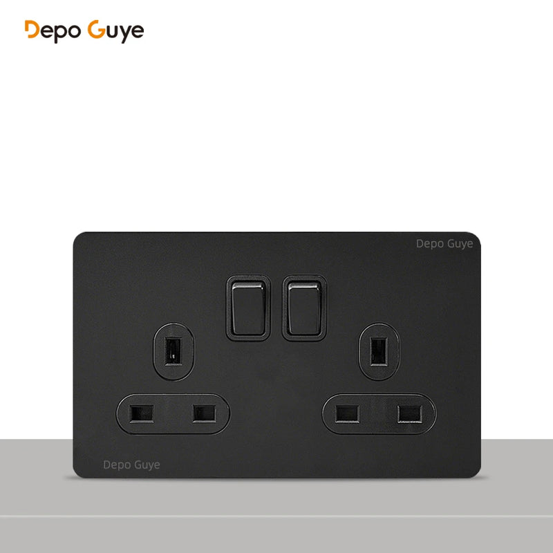 146 Type Retro Metal Panel UK 13A Wall Socket,Bronzed Stainless Steel Power Universal 3-pin Dual Power Socket With USB C charge