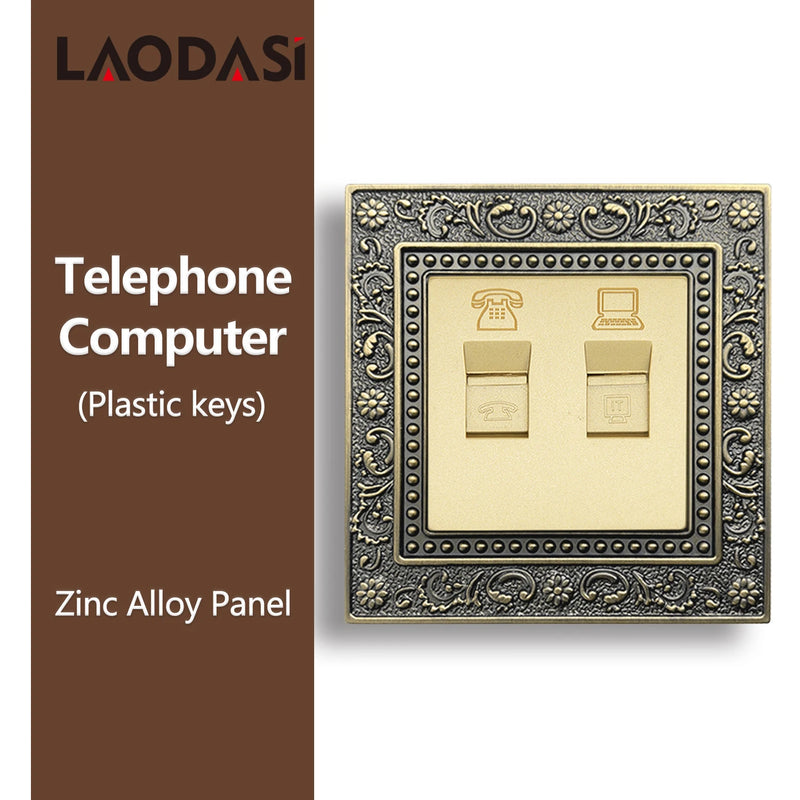 Deopoguye Vintage EU FR UK Light Switch Socket,Europe Standard Metal Zinc Alloy Push 1/2/3Gang Switch Panel for Home Improvement