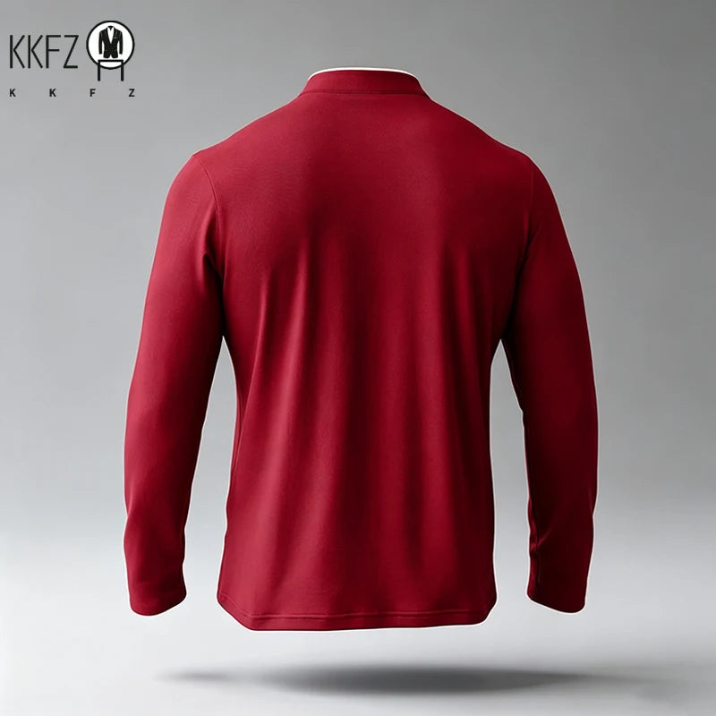 Men Regular Fit Half Zip Long Sleeve Shirt Stand Collar Skin���Friendly Fabric For Street Style And Office Daily Commute