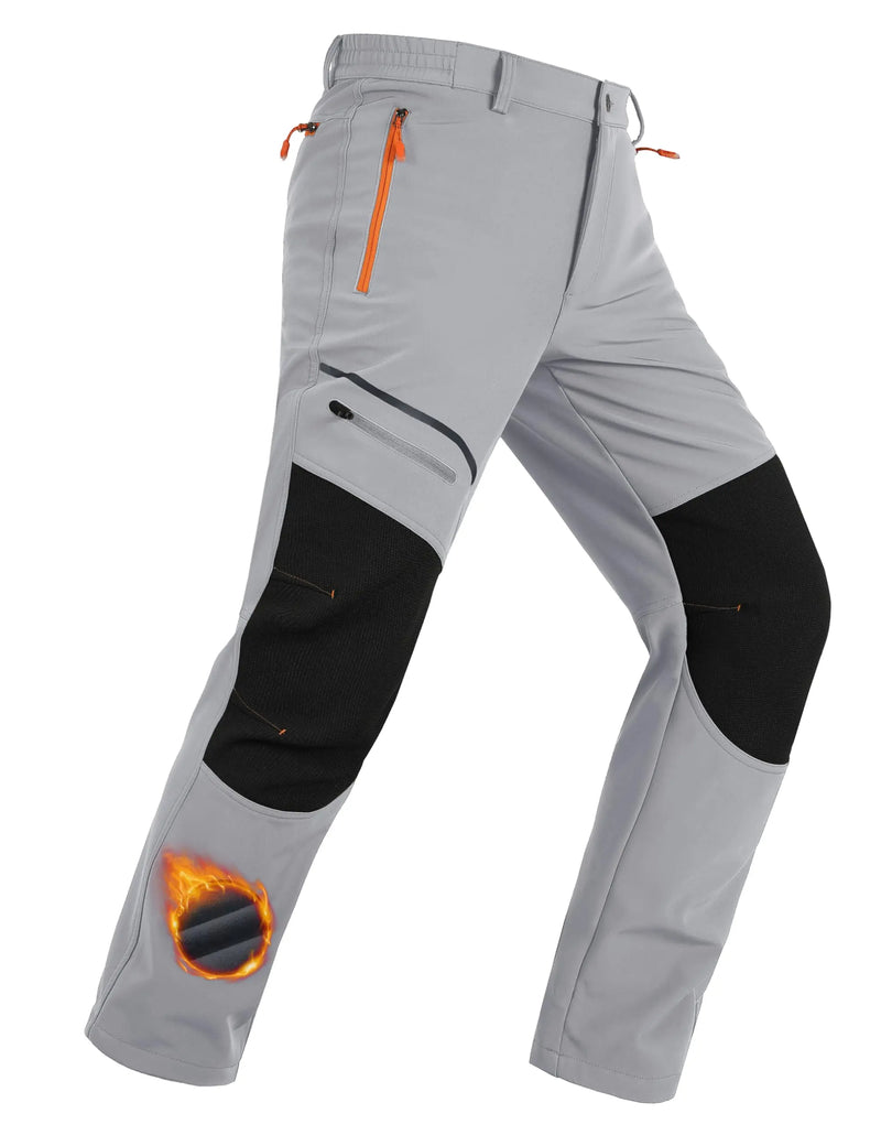TACVASEN Men's Fleece Lined Softshell Hiking Pants  Winter Waterproof Trousers Outdoor Thermal Pants With Zip Pockets Warm
