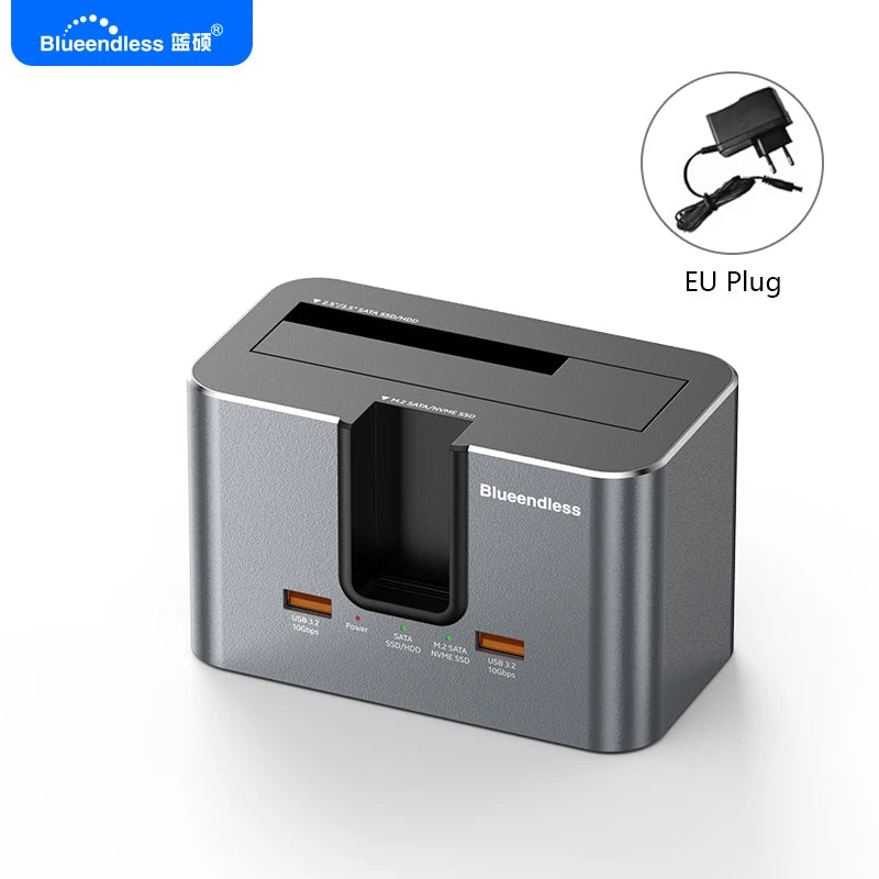 ស្ថានីយ៍ចត HDD SSD Blueendless សម្រាប់ M.2 PCIE NVMe និង M.2 SATA និង 2.5'/3.5' SATA SSD/HDD ជាមួយ USB3.2 HUB HDD/SSD Enclosur