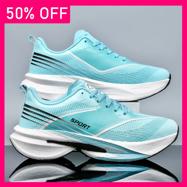 Unisex Sports Shoes Marathon Running Breathe Light Lace Up Mesh Training Shoes New Thick Soled Damping Anti Slip Running Shoes