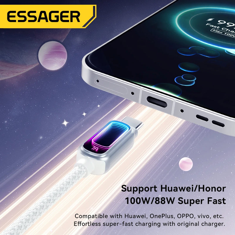 Essager 7A USB Type C Cable For Realme Xiaomi Huawei OPPO 100W PD Fast Charging Cable For MacBook Laptop iPhone 17 iPad Samsung