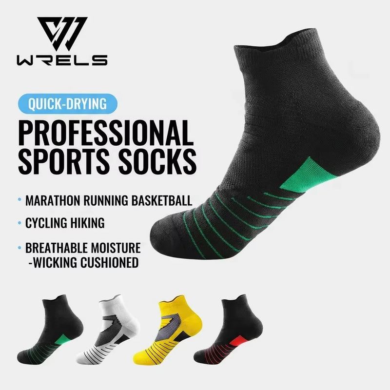 WRELS 1/2/3 Pairs Athletic Ankle Socks Cushioned Moisture Wicking No Show Socks Seamless Non‑Slip Breathable Running Sports Sock
