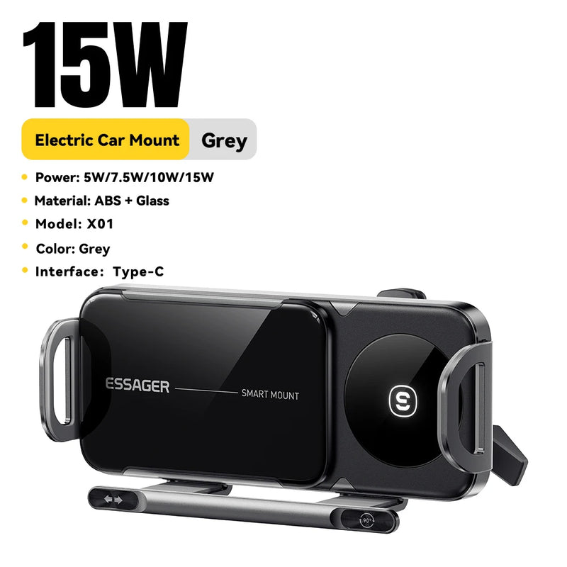 ឆ្នាំងសាកឥតខ្សែ Essager Fold Screen Car Wireless Charger 15W សម្រាប់ Samsung Galaxy Z Fold 6 5 Note 20 10 9 8 Dual Coil Rotatable Car Holder