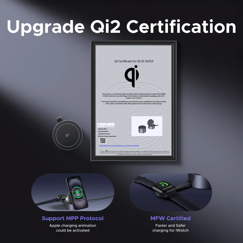 UGREEN Qi2 15W Max Magnetic 3-in-1 Wireless Charger Fast Charging Stand For Magsafe Charger For iPhone 15 16 Pro Max/AirPods