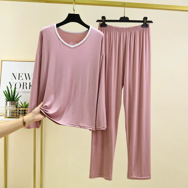 Modal Home Clothes Women's Pajamas Spring Autumn Long Sleeve Pants Set Loose Sleepwear Two Piece Suit Pijamas Para Mujer