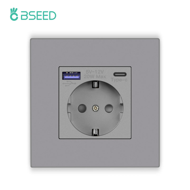 BSEED Single Wall Socket USB Type-C Fast Phone Charge Port Socket 20W Triple Power Plugs Plastic Panel Four Frame Outlets