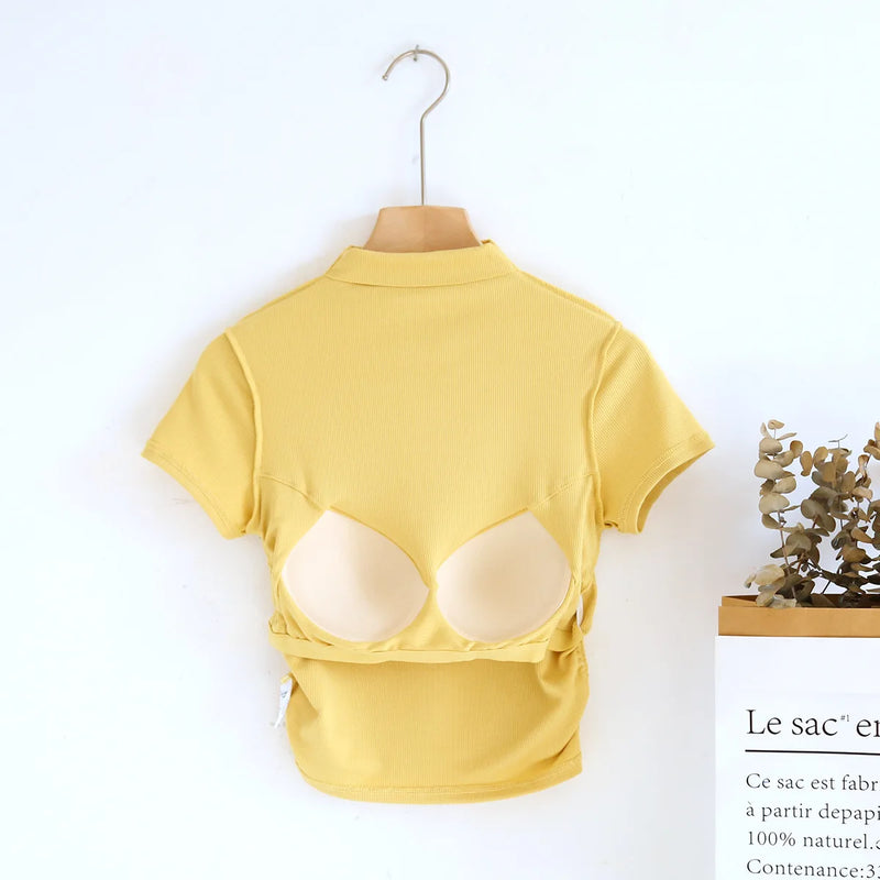 Modal Turtleneck Short Sleeves Chest Pad Base Shirt Women's Slim Underwear Spring and Summer Sleepwear Pajamas One Piece Top