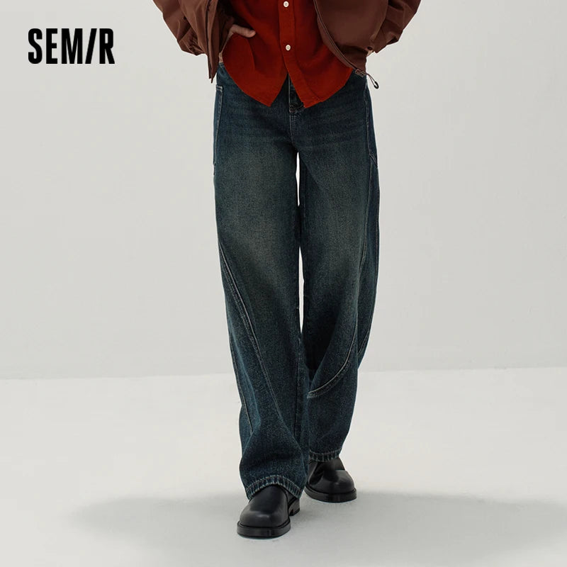 Semir Men Denim Jeans Heavyweight Curved Leg Streamlined Fit Workwear Utility Vintage Style 2026 New Winter Daily Wear