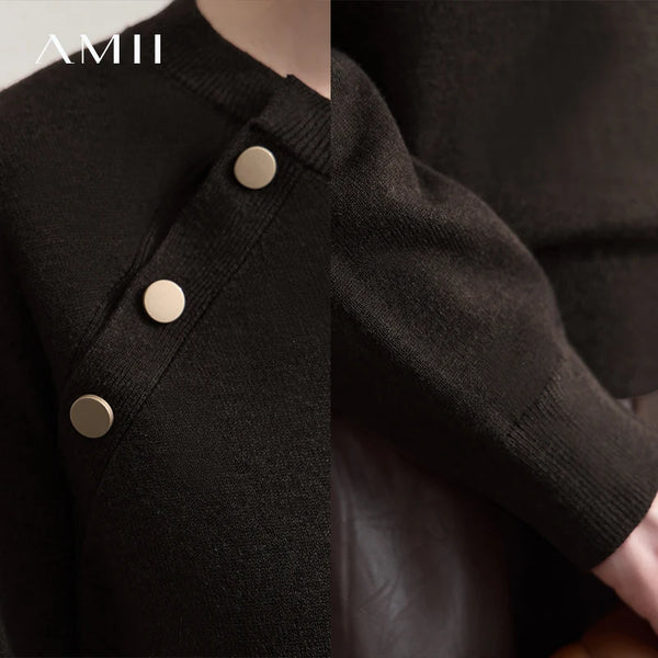 AMII Ladies Sweater 2026 Autumn New Solid Color Pullover Tops For Woman Long-sleeved O-neck Loose Casual Female Clothing12523096