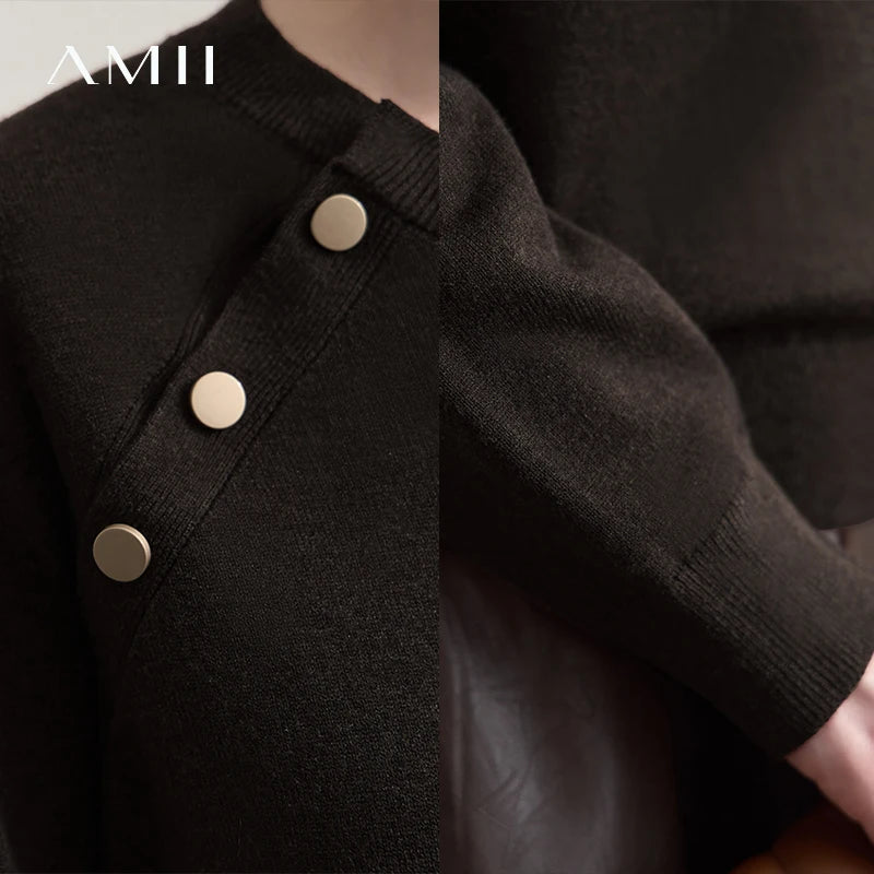 AMII Ladies Sweater 2026 Autumn New Solid Color Pullover Tops For Woman Long-sleeved O-neck Loose Casual Female Clothing12523096