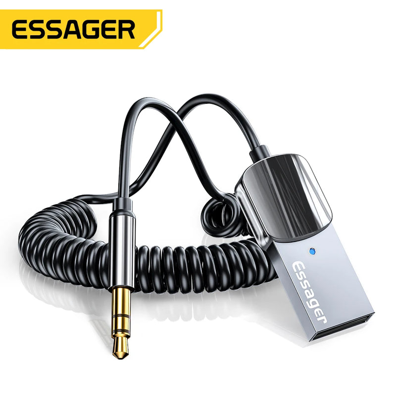 ឧបករណ៍ភ្ជាប់ Essager Bluetooth 5.0 Aux សម្រាប់រថយន្ត ឧបករណ៍ទទួលឥតខ្សែ USB ទៅ 3.5mm Jack អូឌីយ៉ូ តន្ត្រី មីក្រូហ្វូន ឧបករណ៍បញ្ជូនឧបករណ៍បំពងសម្លេងក្នុងរថយន្ត