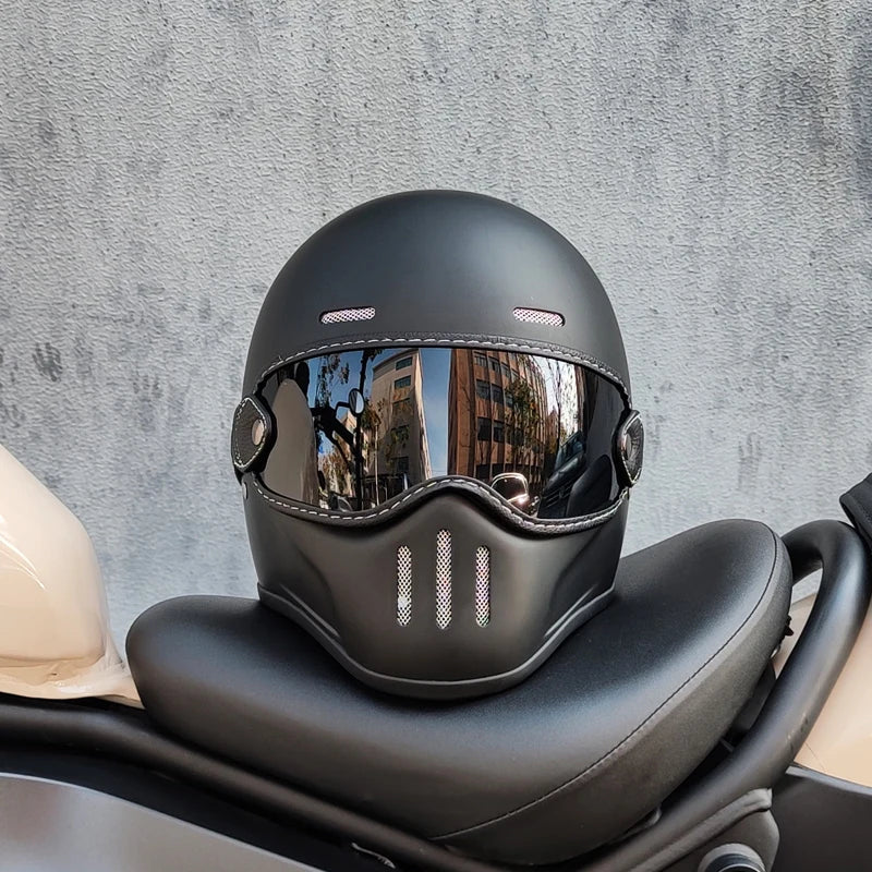 ORZ Retro Motorcycle Helmet Carbon Fiber/Fiberglass Material Cruising Devil Knight Heavy Motorcycle Full Helmet 801 M-XL