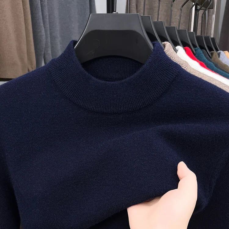 Half-high Collar Slim-fit Basic Solid Color Men's Warm Autumn and Winter Sweater, Daily Casual Long-sleeved T-shirt.