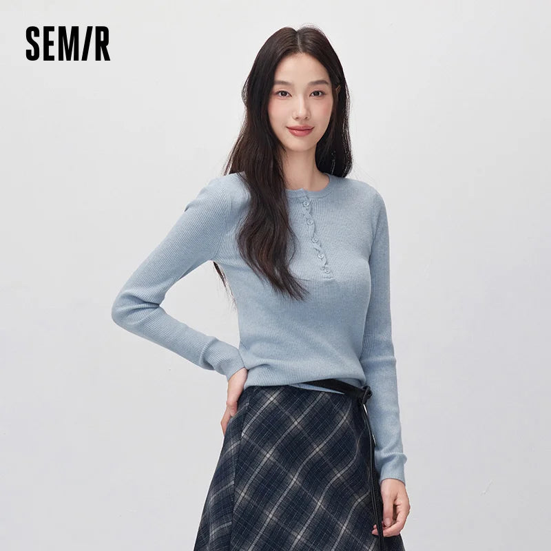 Semir Women Knit Sweater Thermal Warmth Antibacterial Antistatic Half Placket Slim Fit Versatile 2026 New Winter Daily Wear