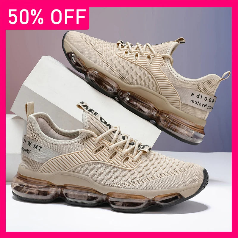 Men Sports Shoes Fashionable Lace Up Mesh Breathable Casual Running Shoes Comfortable Soft Sole Rebound Street Tennis Shoes